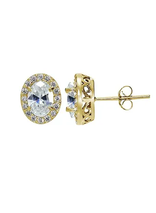 925 Sterling Silver Gold Flashed Halo Stud Earrings With Cubic Zirconia 