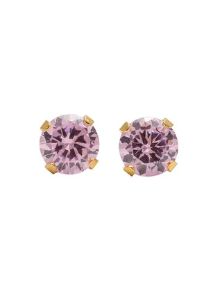 6MM Cubic Zirconia Pink 24K Pure Gold Plated Ear Studs 