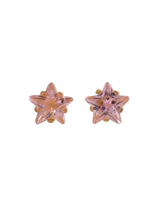 5MM Pink Cubic Zirconia Star 24K Pure Gold Plated Ear Studs 
