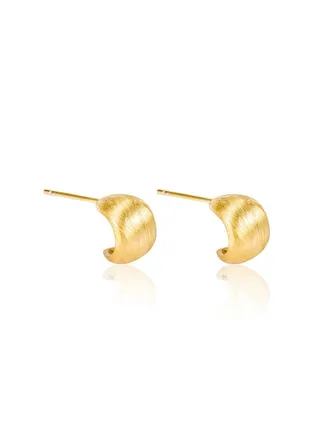 18K Gold Matte Curved Earrings For Women 