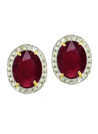 18 karat Gold With Ruby And Diamonds Earrings 