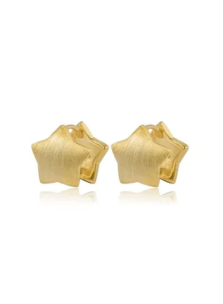 18K Gold Five pointed Star Brushed Earrings For Women 