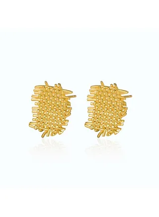 18K Gold Retro Woven Earrings For Women 
