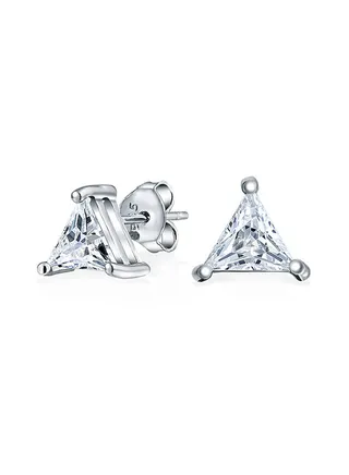 925 Sterling Silver Trillion Triangle Stud Earrings With Cubic Zirconia 