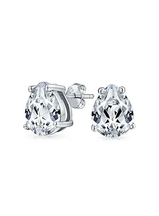 Classic CZ Teardrop Stud earrings 925 Sterling Silver 6mm 
