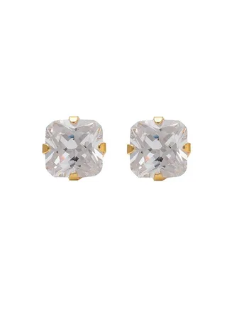 7X7MM Cubic Zirconia 24K Pure Gold Plated Ear Studs 