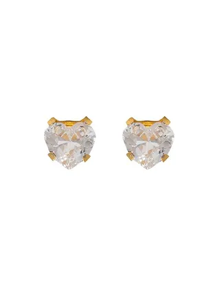 5X5MM Cubic Zirconia Heart 24K Pure Gold Plated Ear Studs 