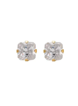 6*6MM Cubic Zirconia Princess Cut 24K Pure Gold Plated Ear Studs 