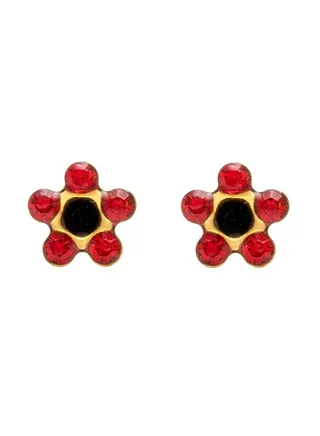 Daisy July Ruby Jet 24K Pure Gold Plated Ear Studs 