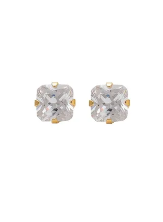 5X5MM Cubic Zirconia Princess Cut 24K Pure Gold Plated Ear Studs 