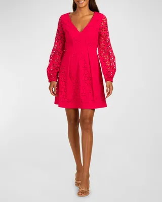 Grazia Pleated Floral Eyelet Dress