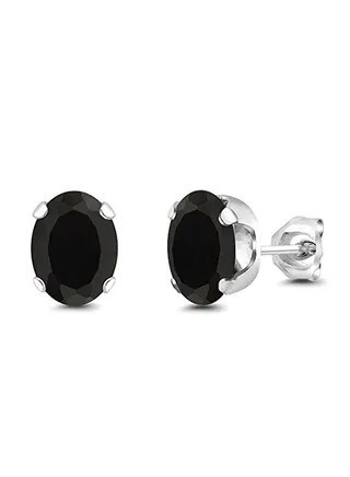 Black Onyx Stud Earrings Gemstone Birthstone 4-Prong 3.30 Ct Oval 8X6MM 