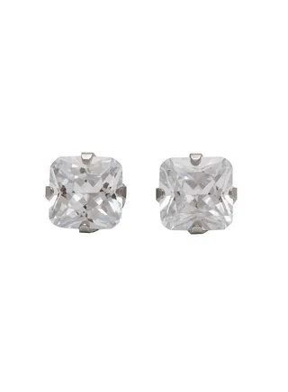 7*7MM Cubic Zirconia Princess Cut Allergy-Free Stainless Steel Ear Studs 