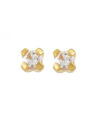 2MM Cubic Zirconia 24K Pure Gold Plated Ear Studs 