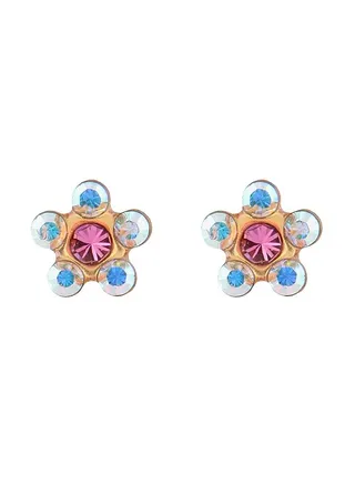 Daisy Ab Crystal October Rose 24K Pure Gold Plated Ear Studs 