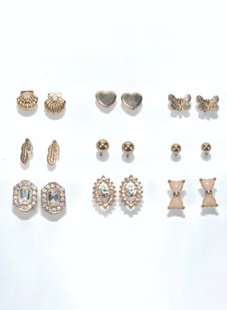 Assorted Metallic Set of 9 Earrings 