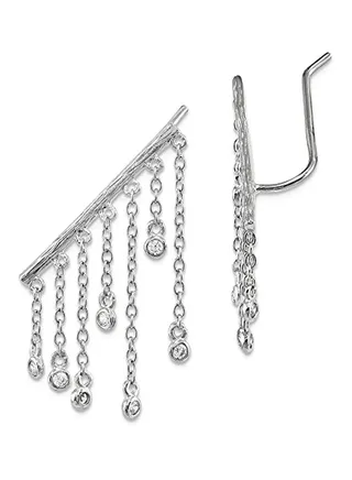 925 Sterling Silver Cubic Zirconia Studded Ear Climber Earrings 
