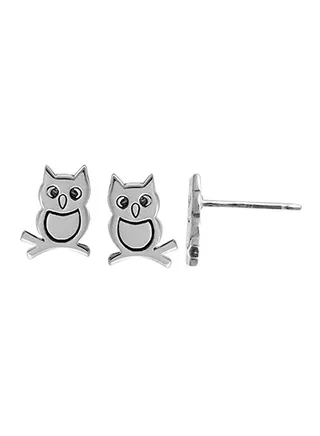 Sterling Silver Owl Stud Earrings 