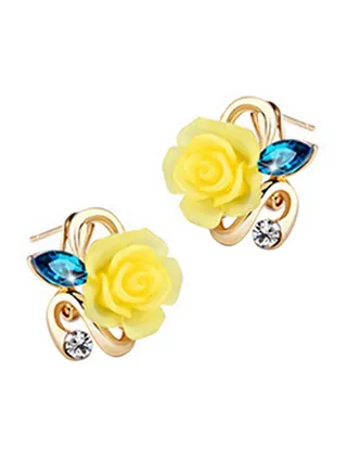Rhinestone Rose Floral Stud Earrings 