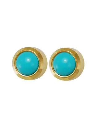 3MM Turquoise Pearl Bezel 24K Pure Gold Plated Ear Studs 