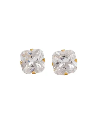 8X8MM Cubic Zirconia 24K Pure Gold Plated Ear Studs 