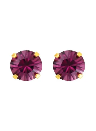 5MM February Amethyst 24K Pure Gold Plated Ear Studs 