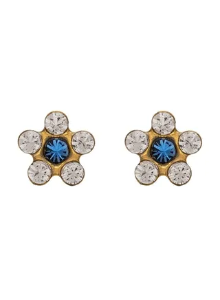 Daisy Crystal - Sapphire 24K Pure Gold Plated Ear Studs 