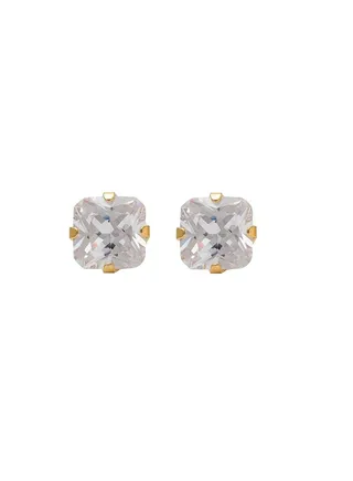 6X6MM Cubic Zirconia Princess Cut 24K Pure Gold Plated Ear Studs 