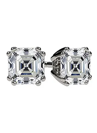 14K Gold Post Asscher Cut Swarovski Stud Earrings 