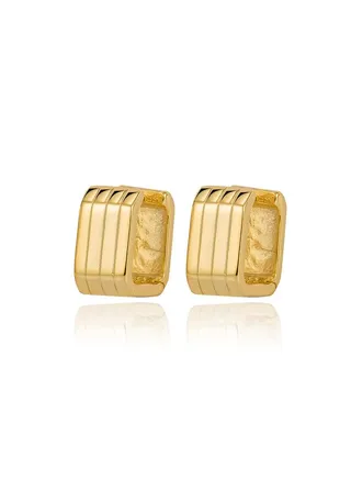 18K Gold Square Buckle 3D Vertical Pattern Earrings For Women 