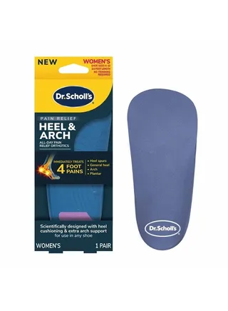 Heel & Arch All-Day Pain Relief Orthotic Insoles, ¾ Length Shoe Inserts, Women Size 6-10, 1 Pair 