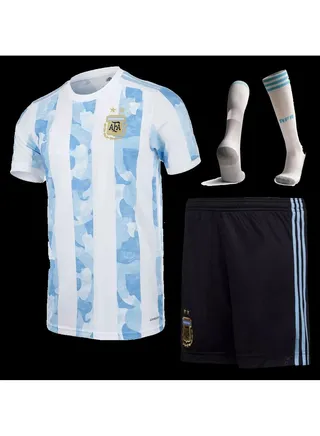 Argentina Home Soccer Jersey Kit (Jersey+Shorts+Socks) 