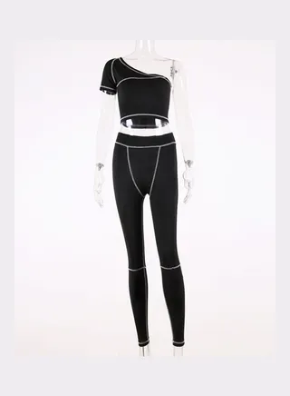 2-Piece Tops With Leggings Set Black 