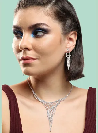 Gold Plated Party Designer Stone Necklace and Earring Set For Women