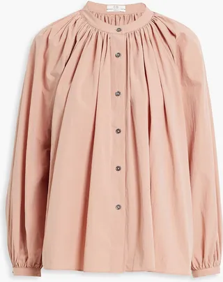 Gathered cotton-blend poplin shirt