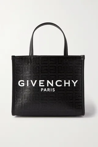 Givenchy - G Mini Leather-trimmed Embossed Coated-canvas Tote - Black