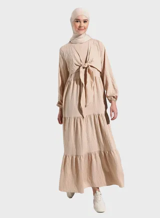 Tie Detail Ruffled Tiered Dress 