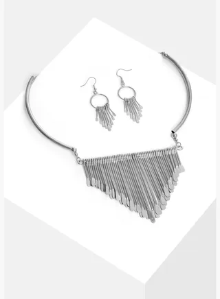 Silver Plated Designer Necklace and Earring Set