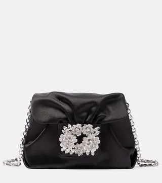 Bouquet embellished satin shoulder bag
