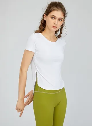 Exercise Running Yoga Fitness Short Sleeve Top White 