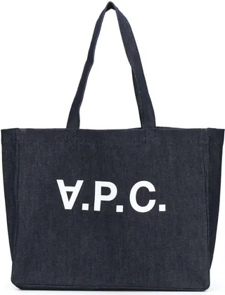 'daniela' Blue Shopper Bag With Logo Print In Cotton Denim Woman