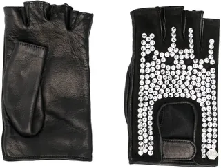 Crystal-Embellished Leather Gloves
