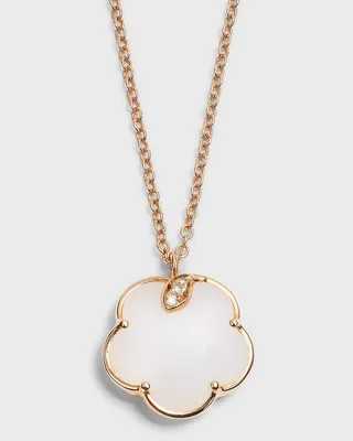 18k Rose Gold White Agate Floral Pendant Necklace with Diamonds