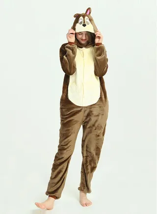 Squirrel Designed Hooded Neck Onesie Brown/Beige 