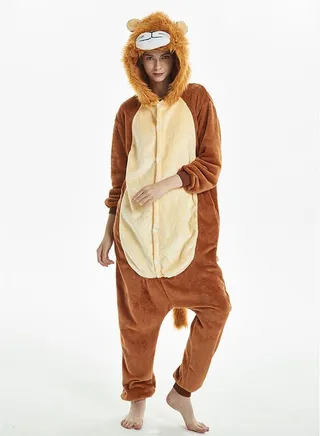 Lion Shaped Animal Hooded Onesie Brown 