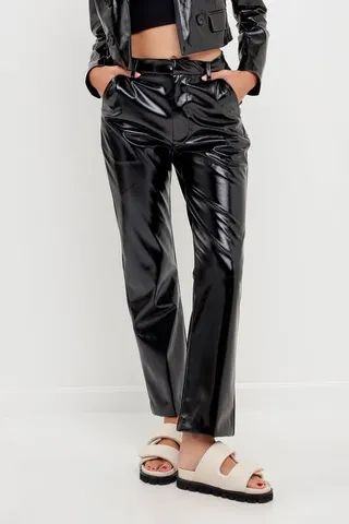 Grey Lab Faux Leather Pants - Black