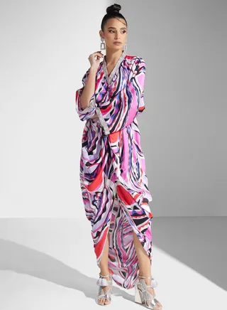 Tie Detail Printed Dress 