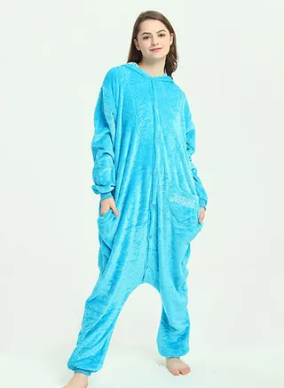 Big Eyes Themed Hooded Neck Onesie Blue 