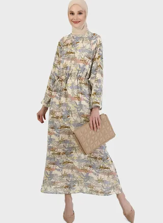 Floral Print Ruched Waist Dress