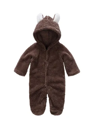 Long Sleeve Hooded Climbing Romper Suits Brown 